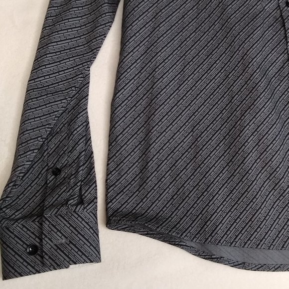NWOT Grey Black Patterned Button Down Dress Shirt - Picture 5 of 10